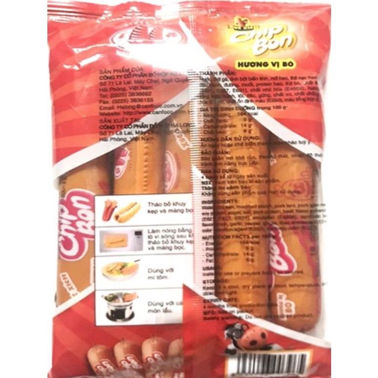 Xúc xích Chipbon 2 vị heo/bò 5 cây - Xúc xích tiệt trùng Hạ Long (Túi 105g/175g)