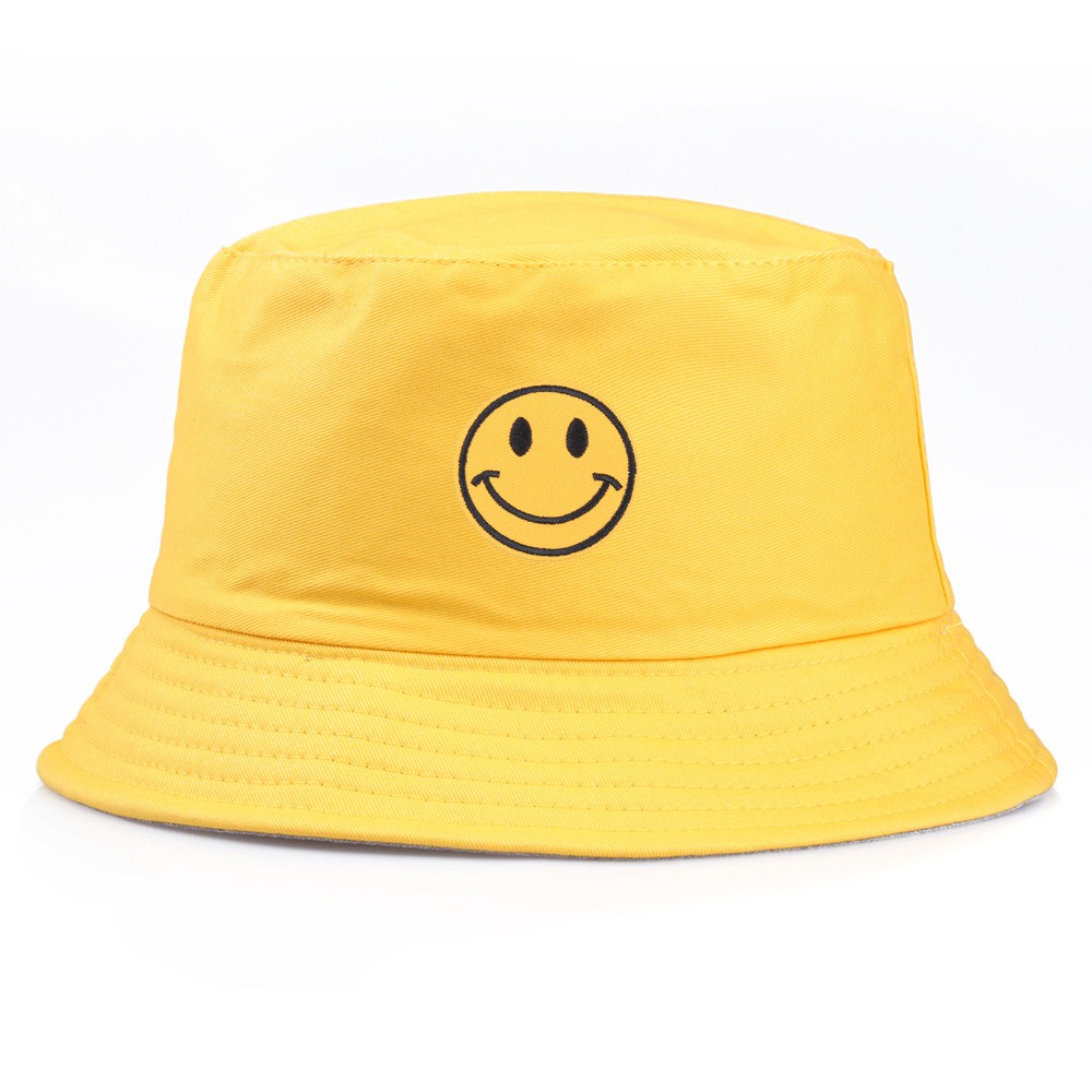 Nón Bucket Thời Trang Hàn Quốc Thêu Hình Mặt Cười Ngộ Nghĩnh
