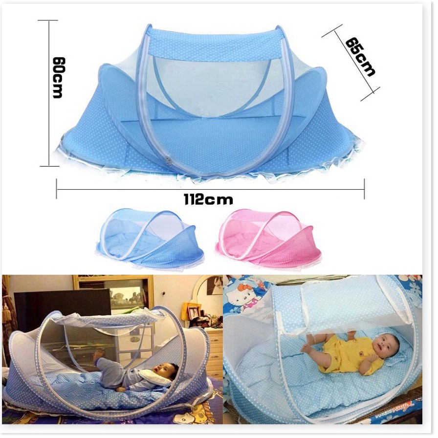 Màn, mùng, nôi chụp cho em bé có nhạc, kèm đệm lót, gối đầu