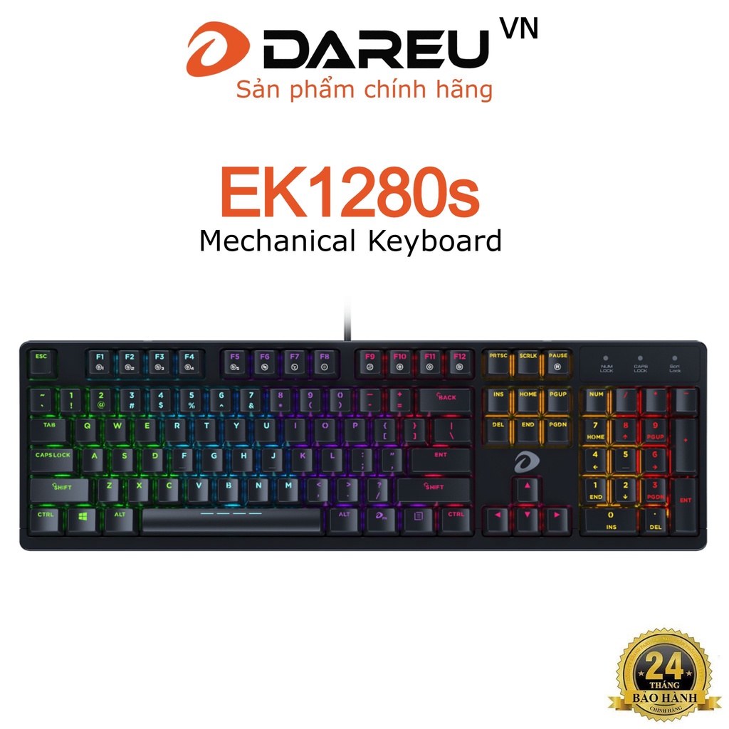 Bàn phím cơ Gaming DAREU EK1280s 104KEY (MULTI LED, Blue/ Brown/ Red D switch)