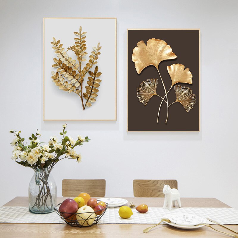 Tranh Vải Bạt Treo Tường In Hình Lá Vàng Phong Cách Bắc Âu Hiện Đại Trang Trí Nhà Cửa