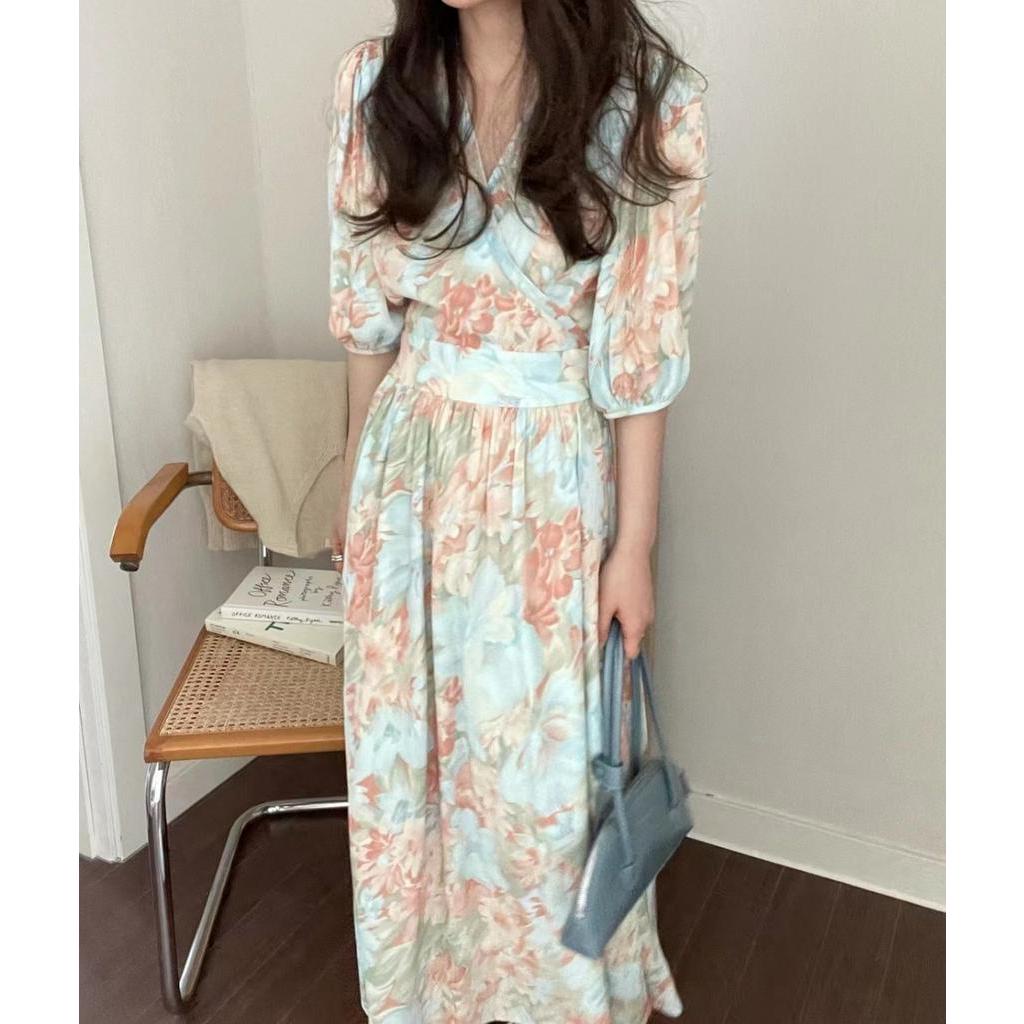 Đầm Chiffon Cổ V In Hoa Phong Cách Hàn Quốc Quý Phái 64273