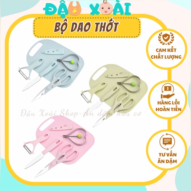 Set dao thớt chế biến đồ dùng ăn dặm cho bé(3 màu)