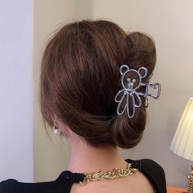 Kẹp tóc hình gấu màu vàng / bạc tùy chọn thời trang công sở cho nữ