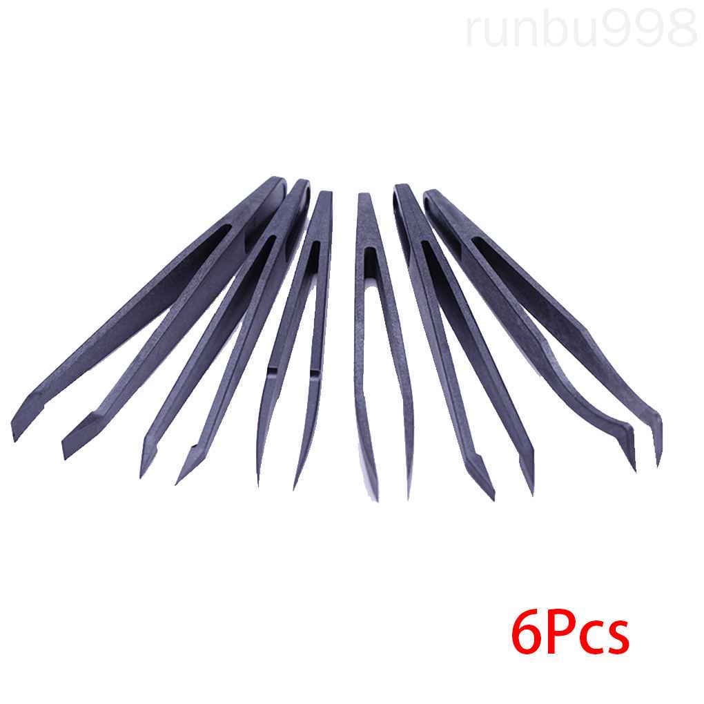 Set 6 Nhíp Nhựa Màu Đen Chống Tĩnh Điện Kích Thước 1 / 2 / 3 / 5 / 6 / 8 Each One Runbu998