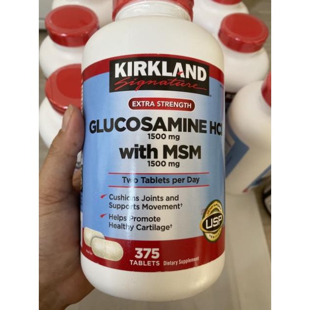 Glucosamine HCL 1500mg Kirkland With MSM 1500mg Hộp 375 Viên, Nắp Đỏ