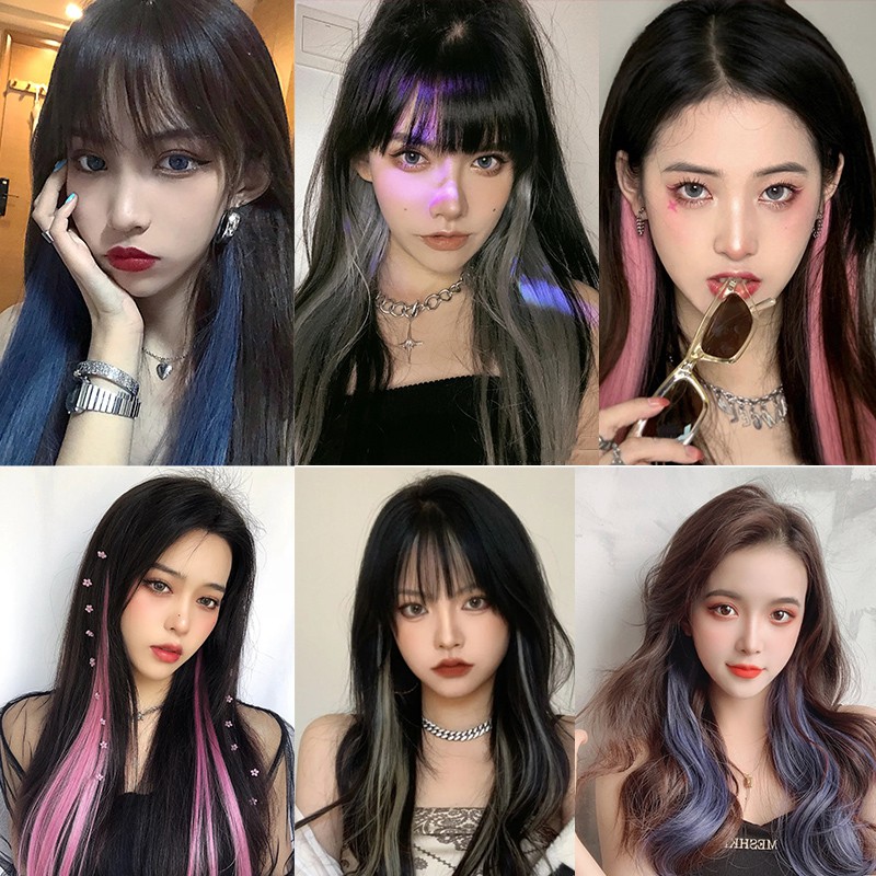 Tóc Giả Thẳng Nhuộm Ombre Tím Hồng Thời Trang Nữ Tính