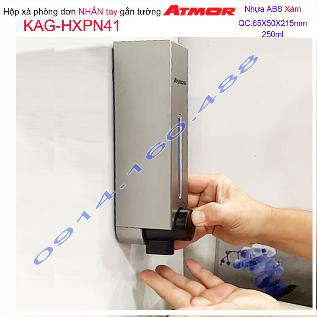 Hộp nhấn xà phòng Atmor KAG-HXPN41-Xám, hộp đựng xà phòng 250ml Dark grey nhấn êm thiết kế đẹp siêu bền