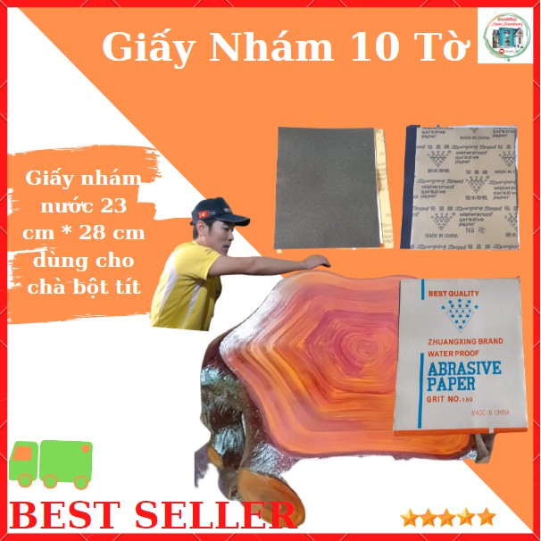 Giấy nhám nước 23 cm * 28 cm dùng cho chà bột tít làm phẳng bề mặt sơn giả gỗ, phẳng tường nhẵn bề mặt có số 150 và 180