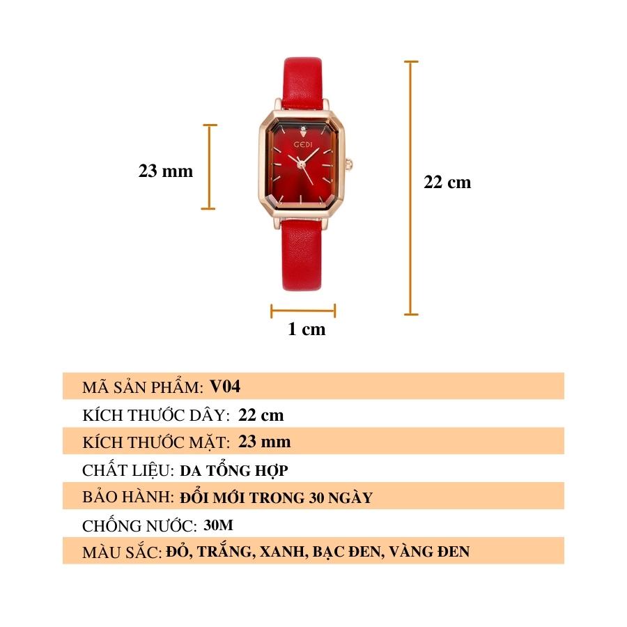 Đồng hồ nữ chính hãng đeo tay dây da chống nước mặt vuông đẹp LaCy Watch V04
