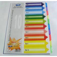 Tập chia file nhựa 1 - 10 lá các màu khác nhau, có đục lỗ