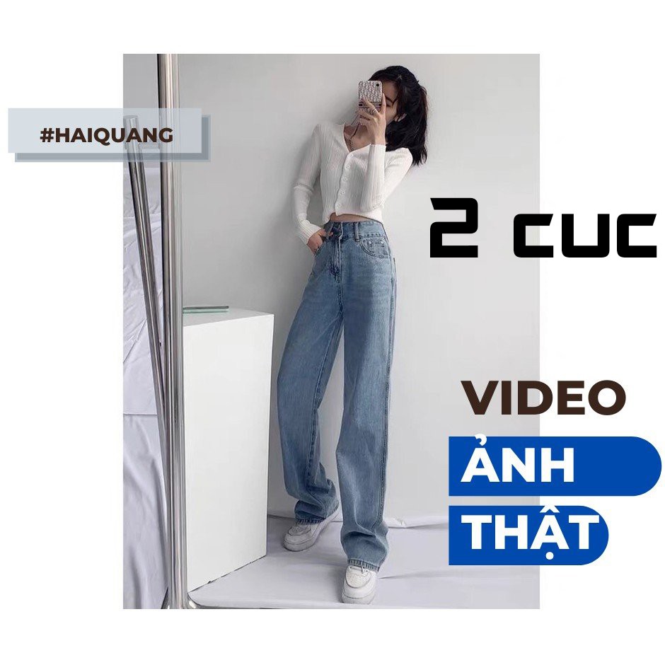 Quần Jean Nữ Cạp 3 Cúc Màu Xanh Bạc Lưng Cao Ống Suông Dài Phom Rộng Phong Cách Hàn Quốc Chất Vải Co Dãn Cao Cấp Loại 1 | BigBuy360 - bigbuy360.vn
