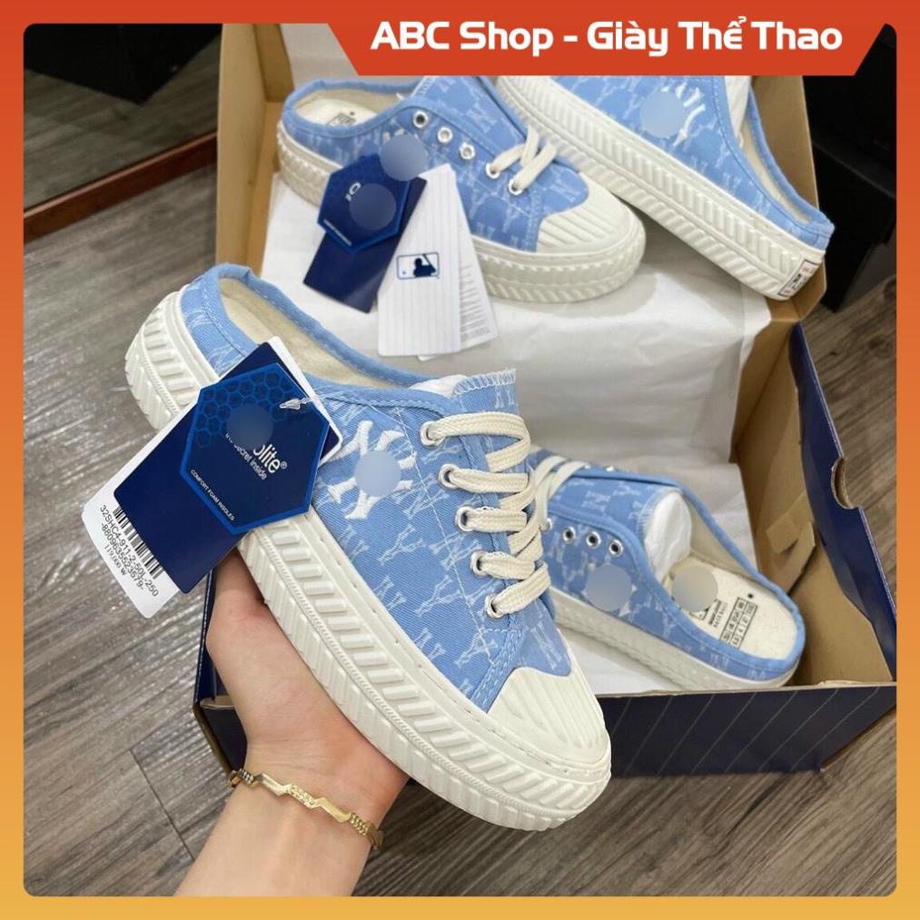 [FreeShip] Giày M.L.B Full box sục xanh biển nhạt ny, Giầy M.L.B Sneaker đặp gót xanh da trời ny boston siêu xinh