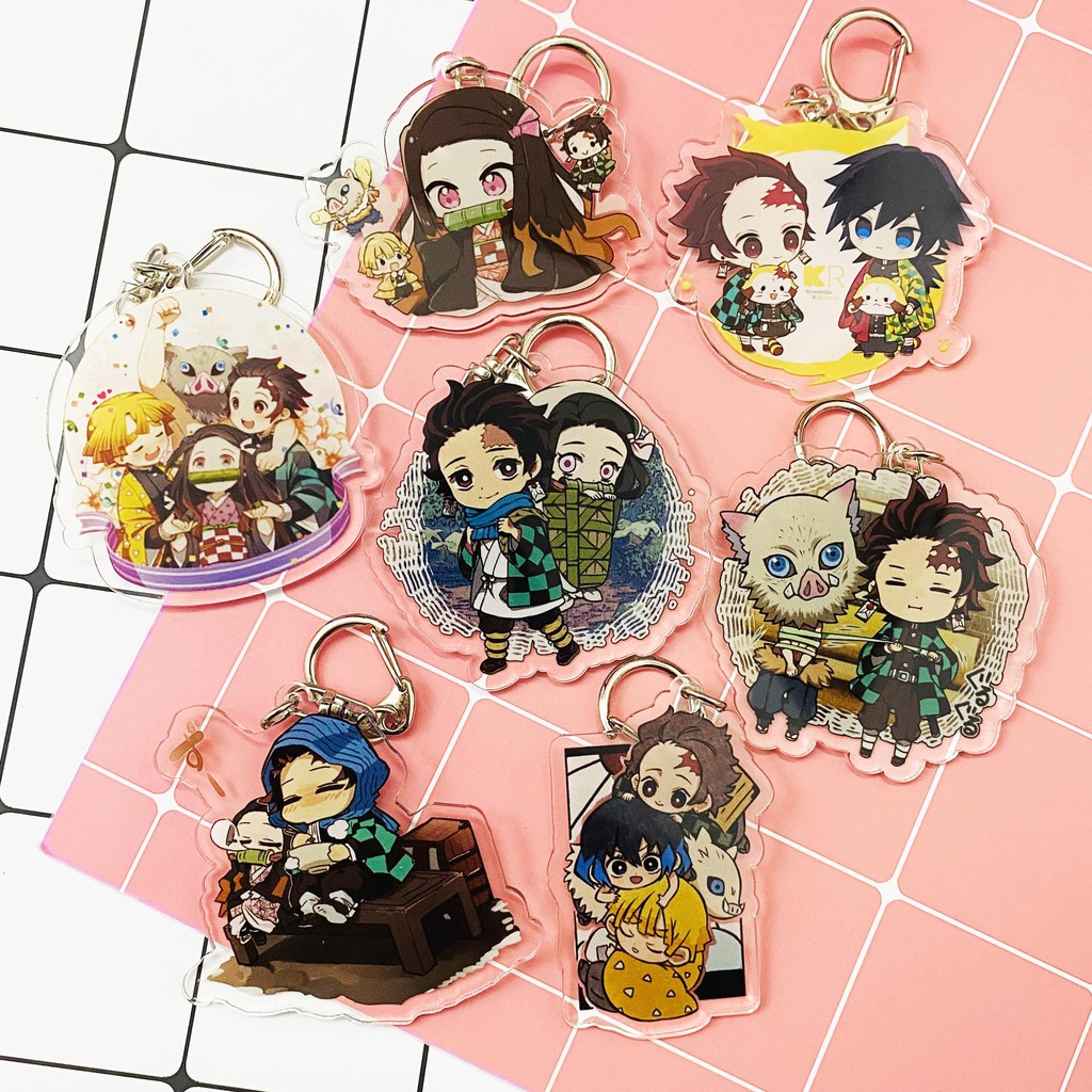 ( Mica trong acrylic ) Móc khóa Kimetsu no Yaiba Thanh gươm diệt quỷ ver nền cute quà tặng dễ thương anime chibi