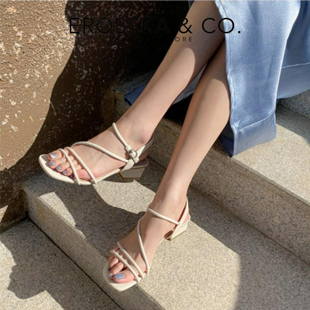 Erosska - Giày sandal cao gót hở mũi phối dây quai mảnh cao 5cm màu nude - EB065