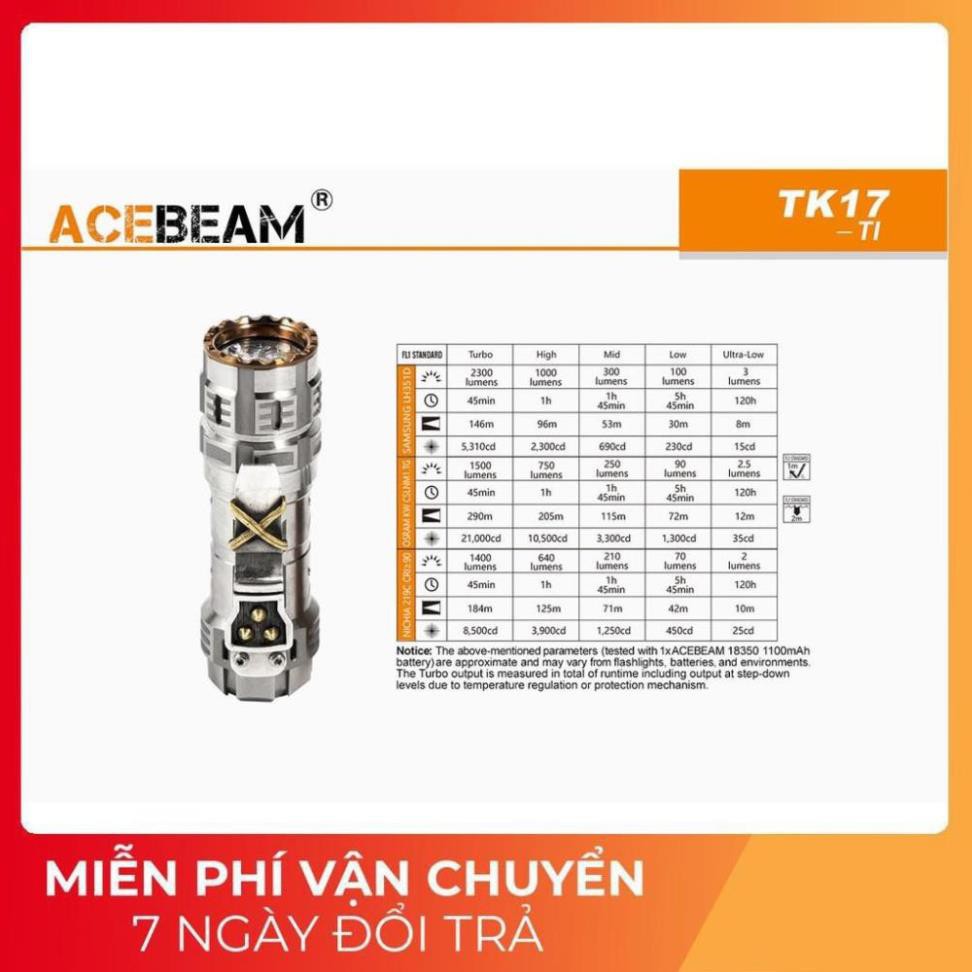 [FREESHIP] [HÀNG ĐẶC CHỦNG CAO CẤP] Đèn pin và đèn sạc ACEBEAM TK17 TI phiên bản limitedsáng 2300lmTitanium cao cấp