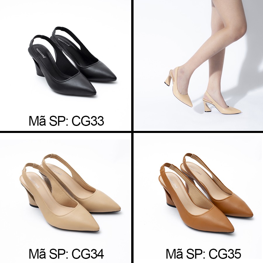 Giày Mũi Nhọn Sandal Nữ Cao Gót 7cm HUUCUONG Thời Trang Mũi Nhọn Phối Dây Hở Gót - CG33