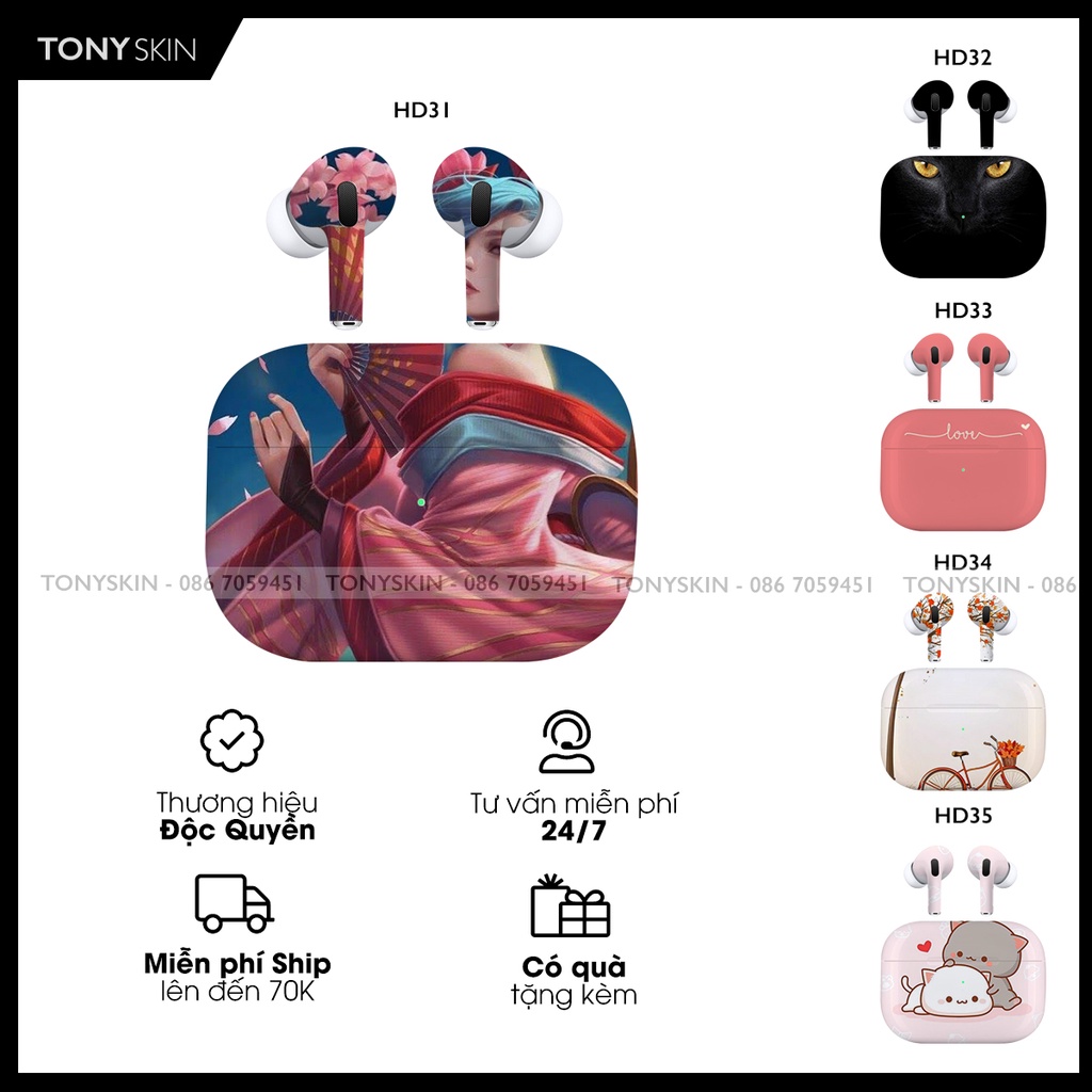 Skin Dán Cho AIRPODS In Hình Hình Thiết Kế Bộ 7 (AirPods ,1 2,3 Pro )
