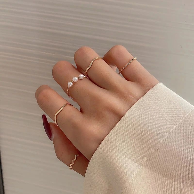 Set 5 Nhẫn Đeo Tay Kim Loại Thời Trang Hàn Quốc Cho Nữ