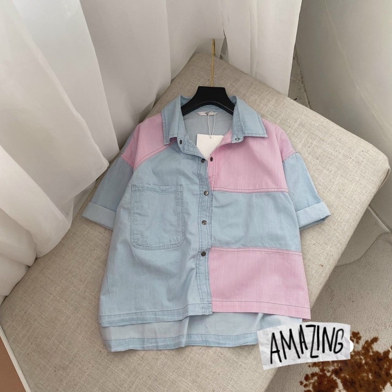 Áo Jeans Nữ AIORI Túi Hộp Áo Bò Demin Ngắn Tay Phong Cách Ulzzang Hàn Quốc
