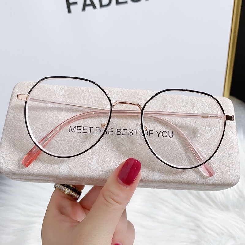 (KIQI-FASHION) COD Kính Gọng Kim Loại Tròng Đa Giác Chống Ánh Sáng Xanh Thời Trang Cho Nam Và Nữ