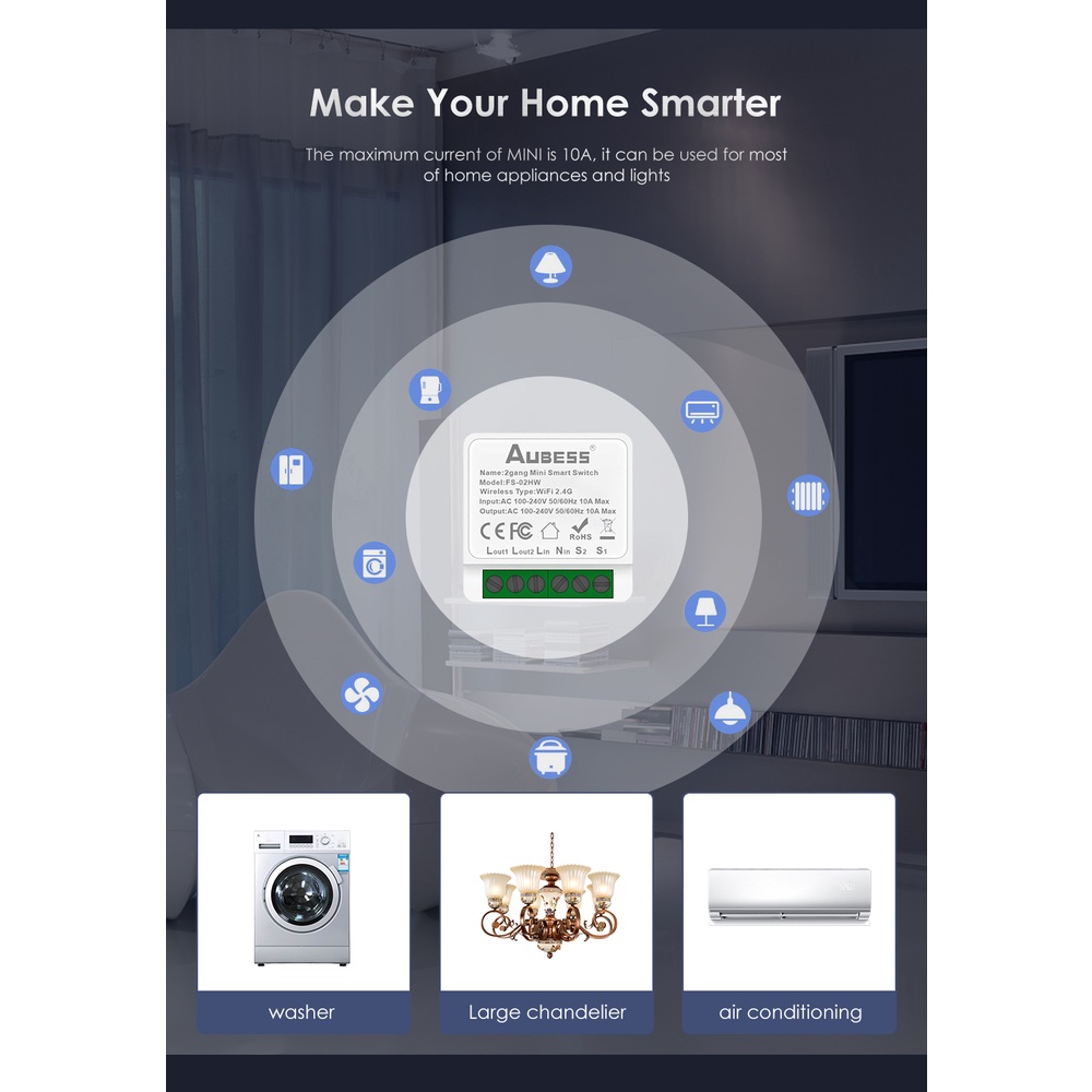 Công Tắc Thông Minh 10a Mô-đun Tự Làm Wifi Tuya 2 Gang Rơle Điều Khiển Từ Xa Ứng Dụng Hẹn Giờ Alexa Google Home Yandex Alice