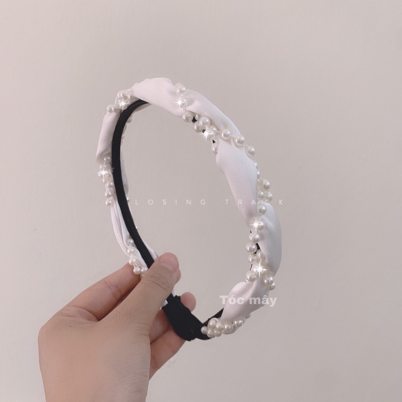 Bờm tóc băng đô hai màu đen trắng dây hiện đại BT575
