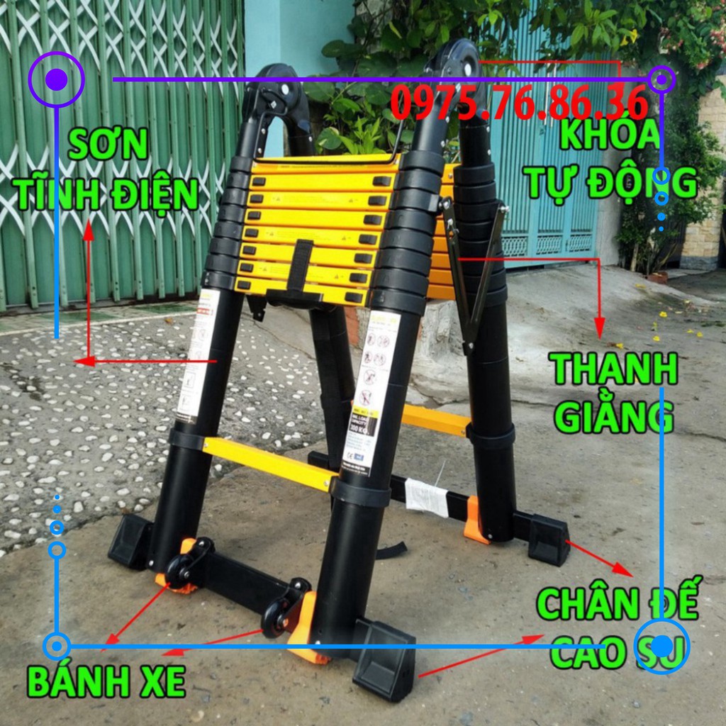 Thang nhôm rút đôi chữ A (2.2M+2.2M) - Sơn tĩnh điện