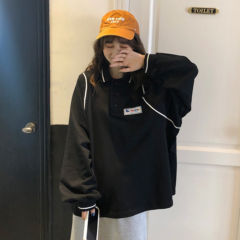 Áo Hoodie Dáng Rộng Cổ Polo Phong Cách Thời Trang Nhật Hàn Dành Cho Nữ | BigBuy360 - bigbuy360.vn