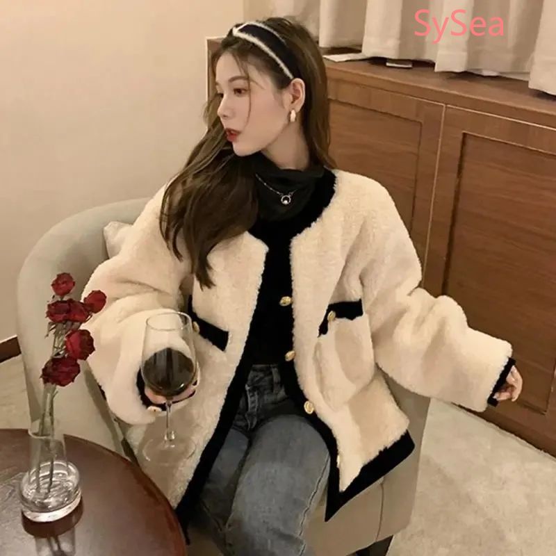 Áo khoác lông cừu tay dài dáng rộng thời trang mùa đông cho nữ