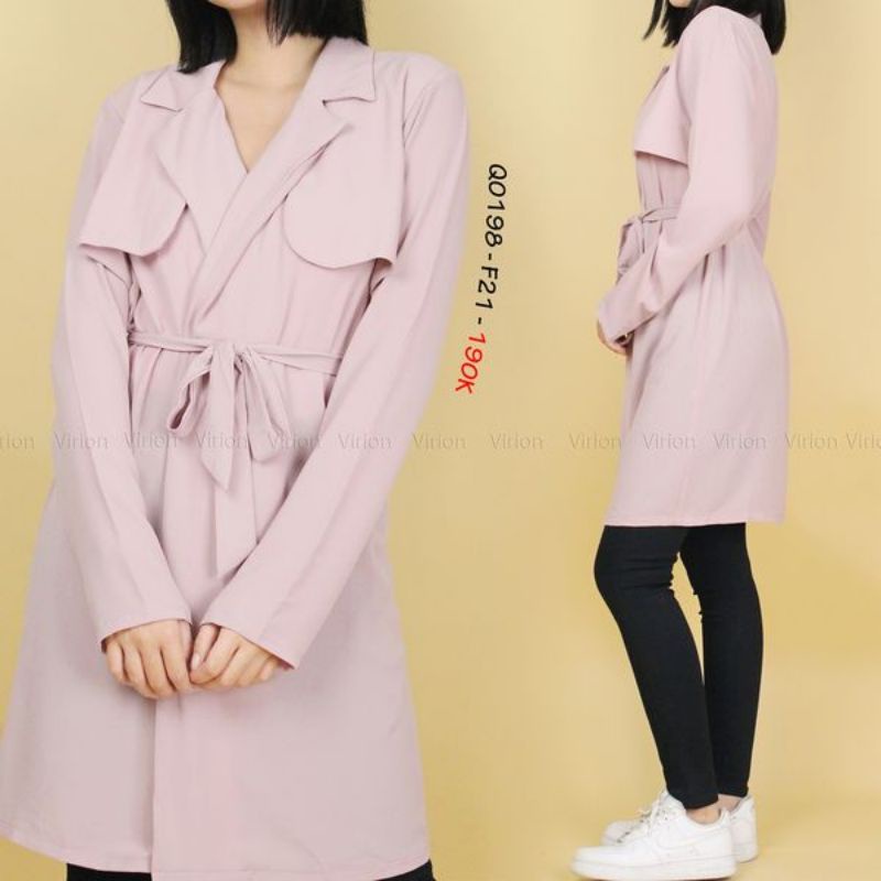 Áo khoác nhẹ cardigan kèm dây belt f21 VNXK áo măng tô mùa hè dáng dài cổ vest blazer xuất khẩu dư xịn