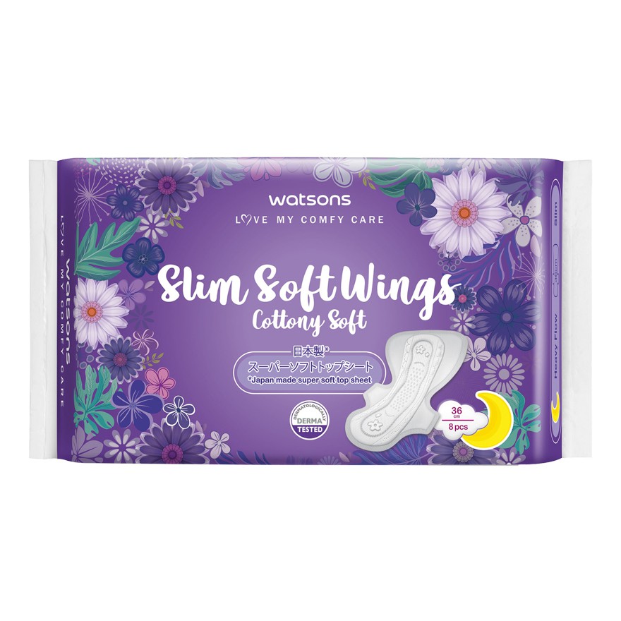 Băng Vệ Sinh Watsons Slim Soft Wing Cottony Soft 36cm Loại Mỏng Có Cánh Ngày Và Đêm 8 Miếng