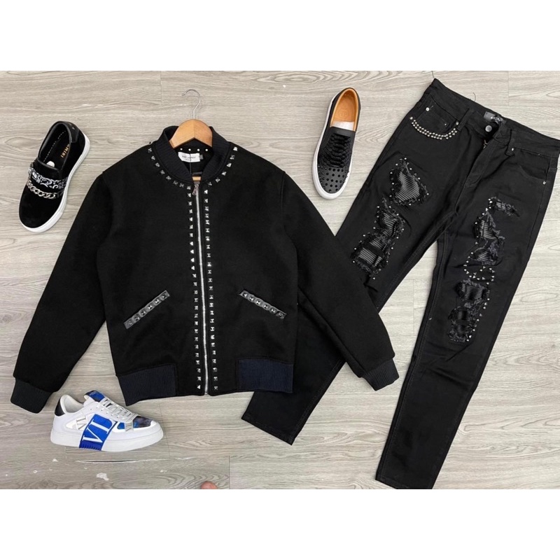 Áo khoác hoodie tán đinh