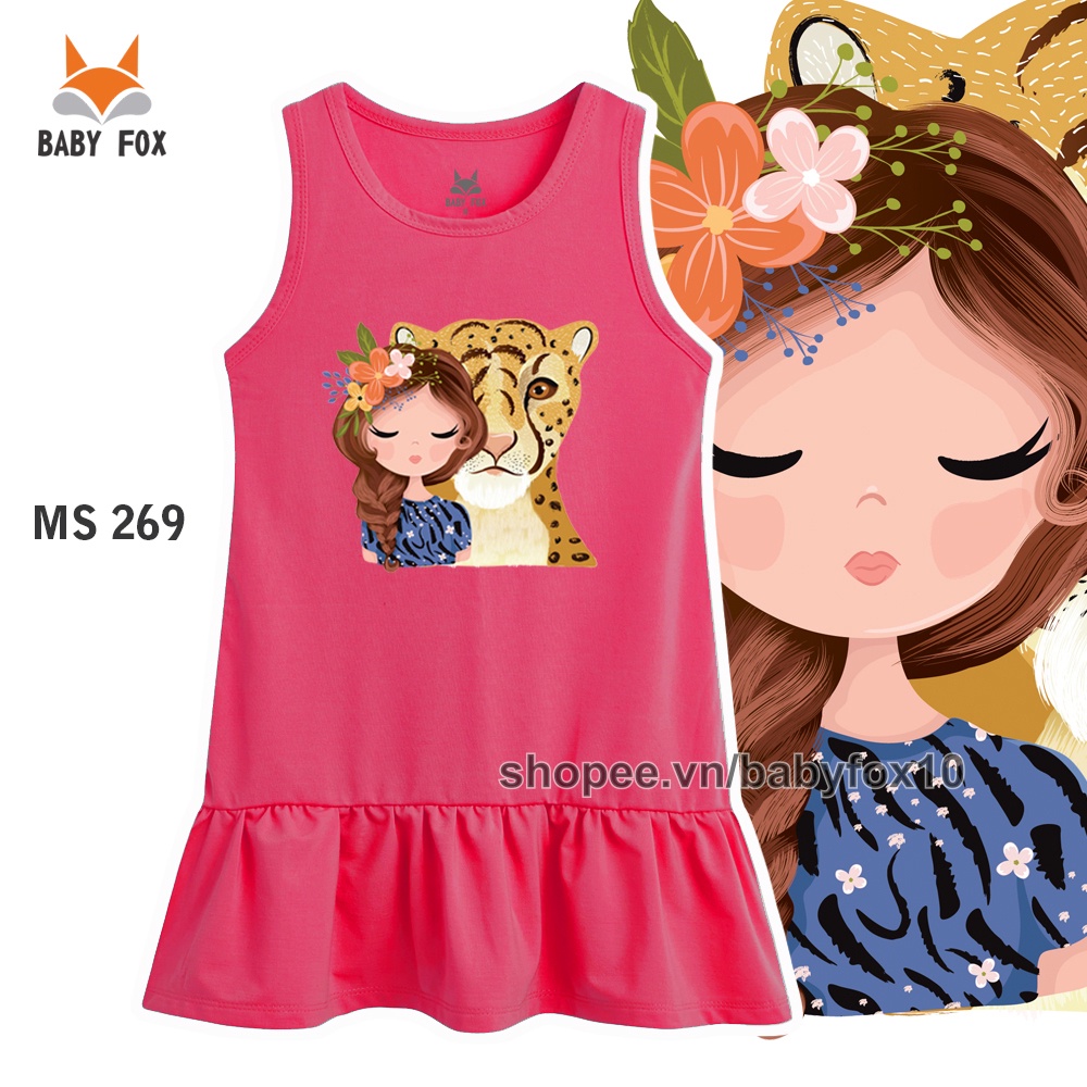 Đầm bé gái 100% cotton loại tốt, thương hiệu BABY FOX, in hình bé gái, size nhỏ, trung, đại  a