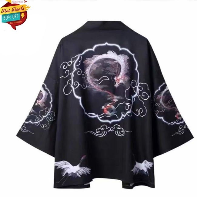Áo Khoác Kimono Tay Lỡ In Họa Tiết Rồng Thời Trang