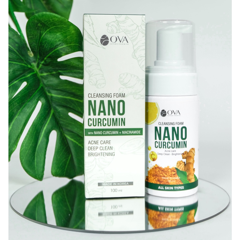 Combo Serum Bio Acne Ova và Sữa rửa mặt Nano Curcumin Ova giảm mụn mờ thâm TẶNG tẩy da chết Ova