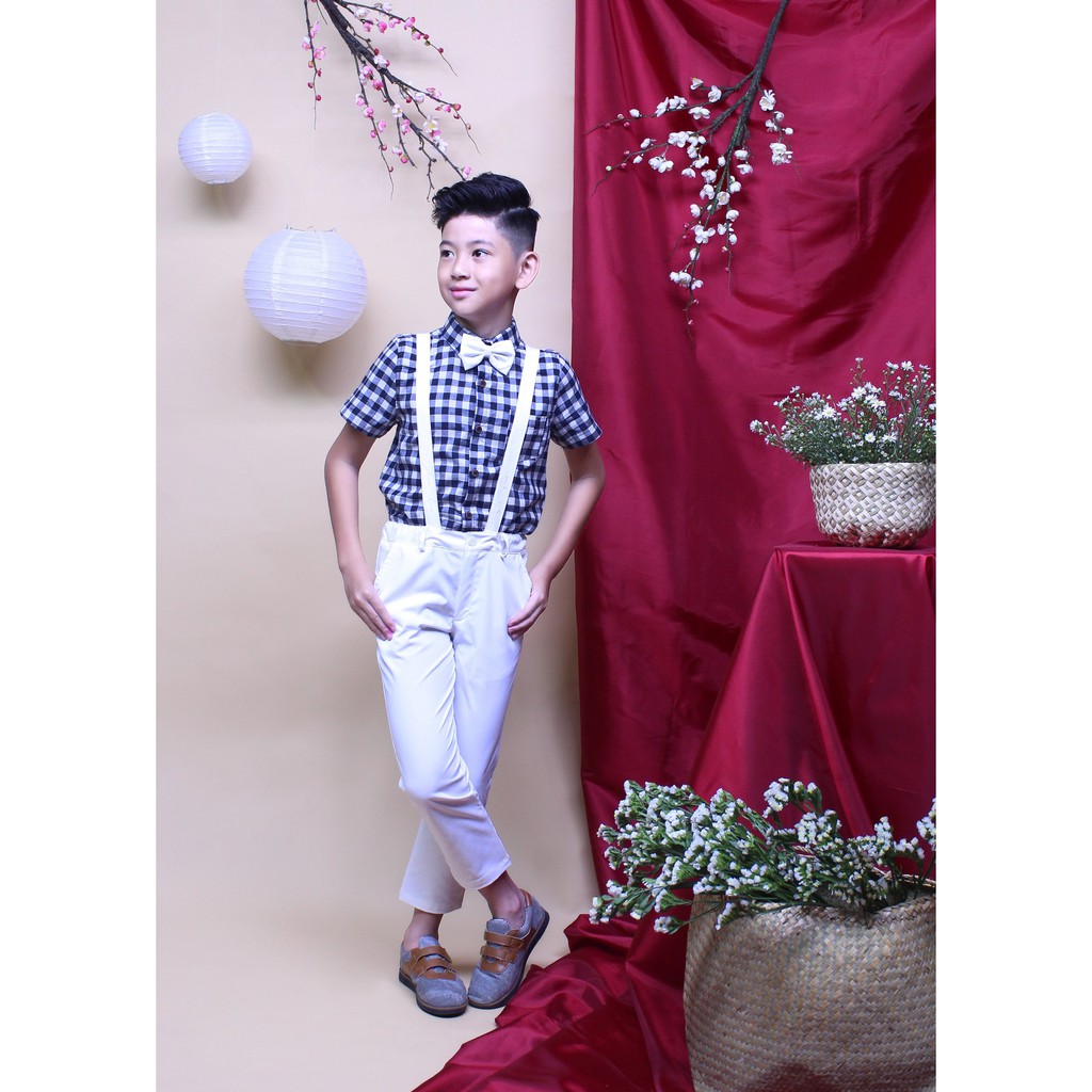 Áo sơ mi tay ngắn bé trai linen tay lơ vê từ 8kg - 55kg để đi chơi và đi tiệc  TAS019 - JADINY