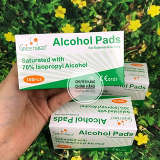 Bông tẩm cồn Greetmeed ( Hộp 100 miếng ) Alcohol Pads - Bông tẩm cồn làm sạch da trước khi tiêm, lau vật dụng,...