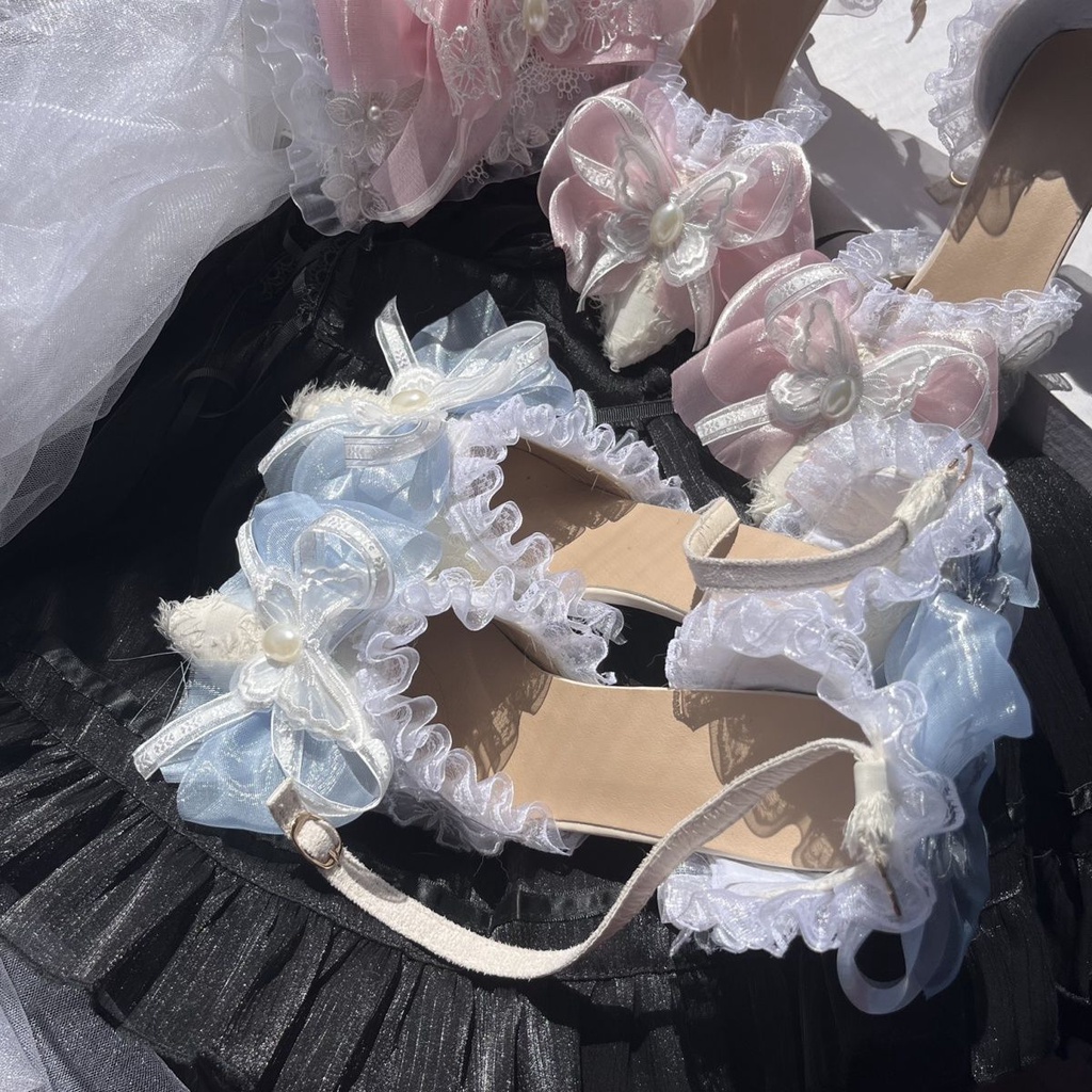 Giày Cao Gót Lolita Màu Hồng Xanh Lam Hồng Thanh Lịch Ngọt Ngào