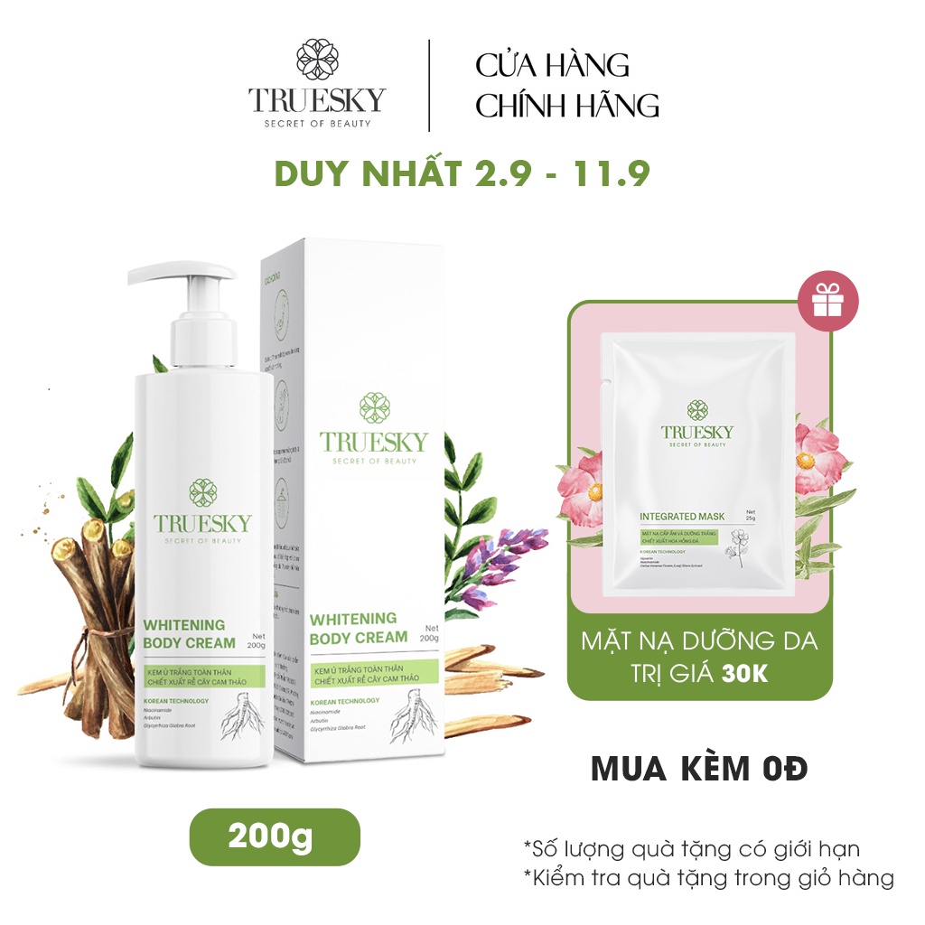 Bigsize - Kem ủ trắng toàn thân Truesky Whitening Body Cream chiết xuất rễ cây cam thảo 200g