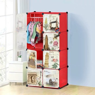 Tủ nhựa 8 ngăn (Kích thước: 148x110x37cm) - Tủ ghép đựng quần áo đa năng thông minh cho bé