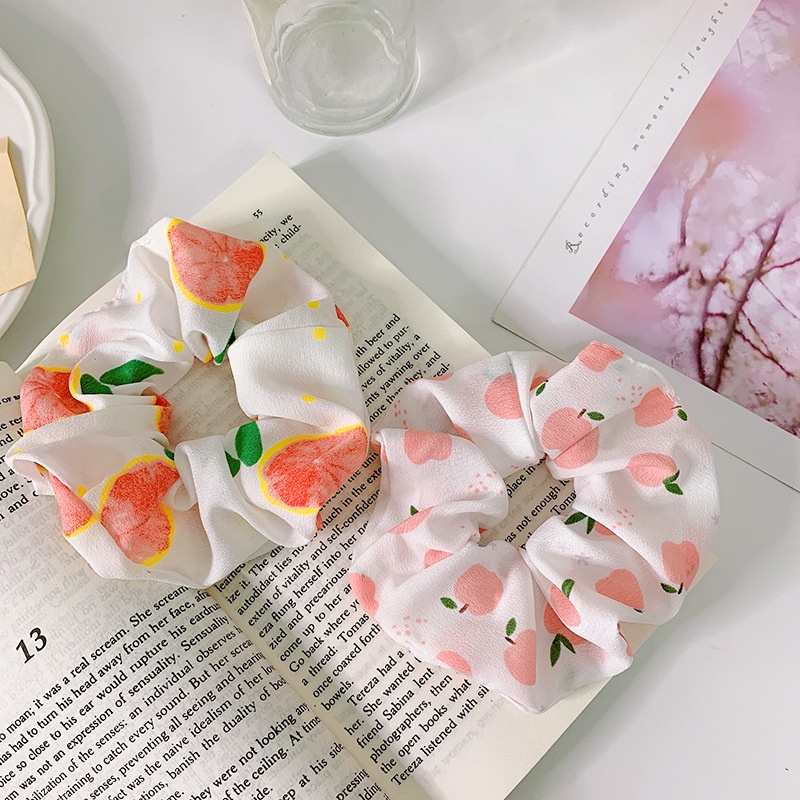 Dây chun buộc tóc scrunchies, dây cột tóc họa tiết trái cây nhiều màu xinh xắn( ngẫu nhiên)
