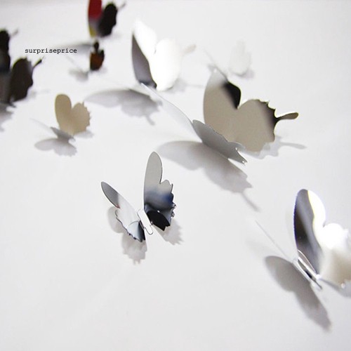 Set 12 Miếng Dán Tường Hình Bướm 3d Xinh Xắn