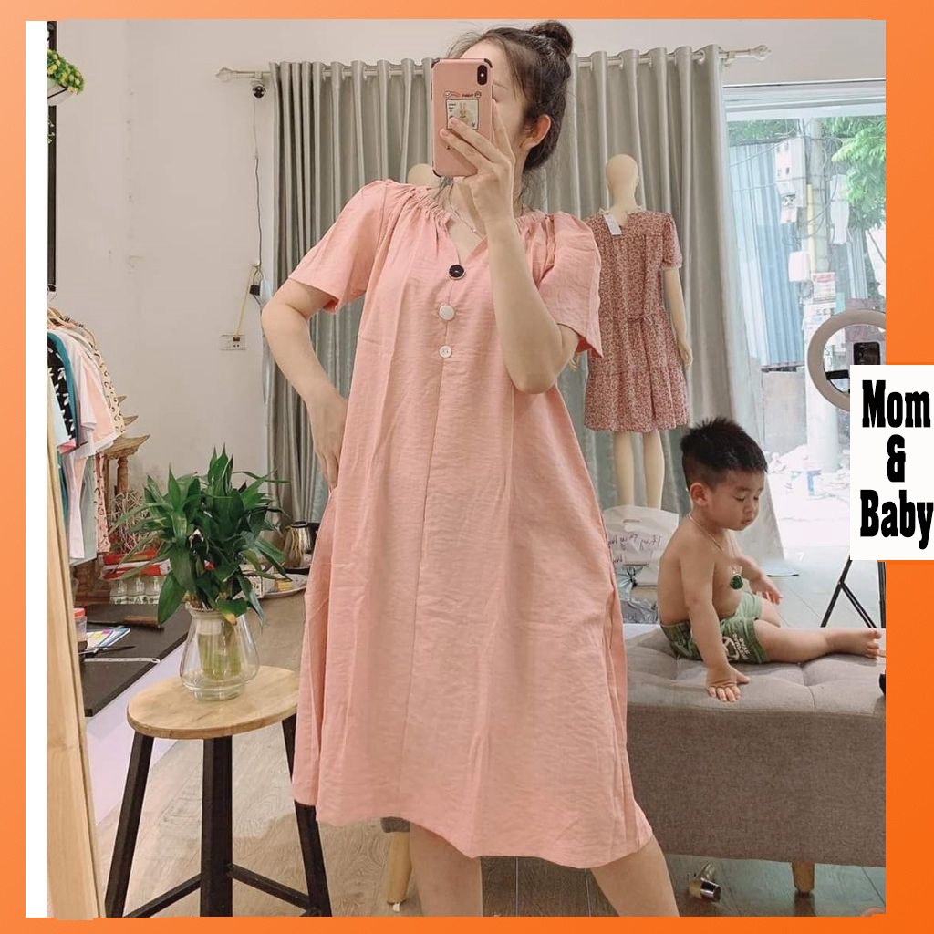 Váy bầu thời trang thiết kế M310 chất đũi hàn freesize từ 45 đến 70kg
