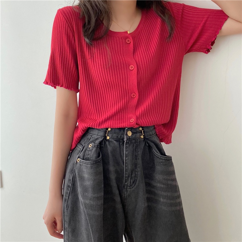 Áo Cardigan Dệt Kim Tay Ngắn Phong Cách Hàn Quốc Thời Trang Mùa Hè Cho Nữ