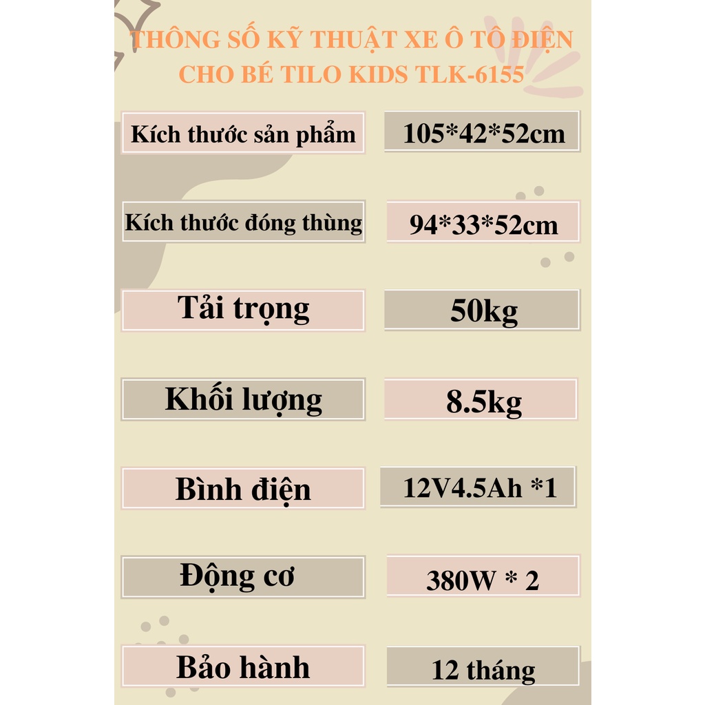 Xe máy điện trẻ em, xe moto điện cho bé TILO KIDS TLK-6155 kiểu dáng thể thao siêu ngầu, kết nối bluetooth