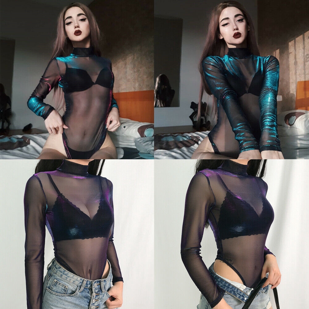 Bodysuit ôm body phối lưới xuyên thấu phong cách quyến rũ dành cho nữ