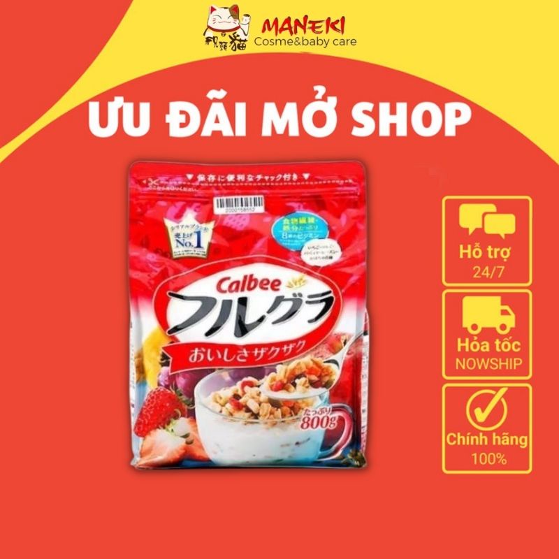 Ngũ Cốc Calbee Màu Đỏ Mẫu Mới 800g Nội Địa Nhật Bản | Ngũ Cốc Hoa Quả Callbee sấy khô