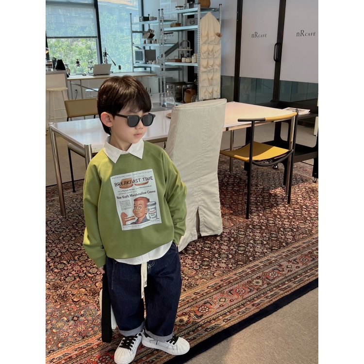 Áo nỉ 2 màu xanh nâu hàng cao cấp cho bé trai bé gái cực đẹp B72-21216