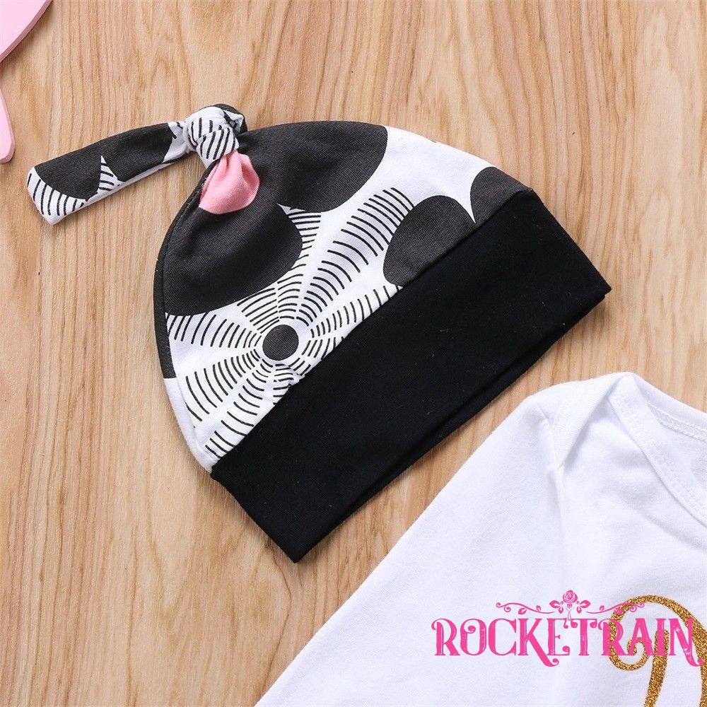 Set áo liền quần + quần dài in hoa + băng đô kèm mũ xinh xắn cho bé gái